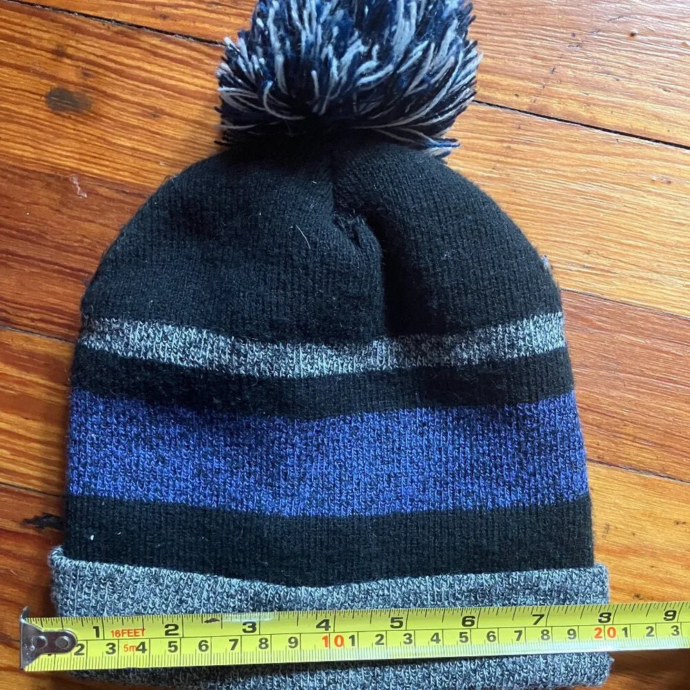 Capelli New York Youth Beanie Hat Blue Black Gray Pom Pom